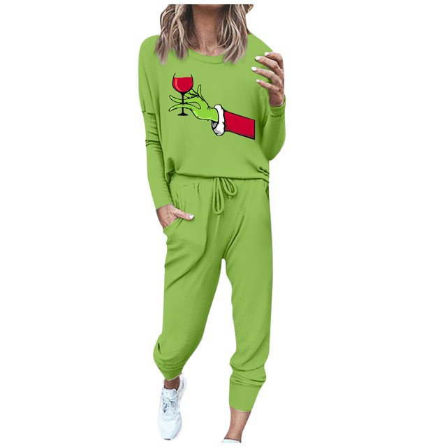 Gomind Grinch Pullover Hoodies Workout Outfit Sets for Women TwoPiece