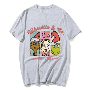 Gomind Halloween Shirts for Women 2024 Gomind Grinch Face Printed Plus Size Tops Round Neck Short Sleeve Tee Xmas Holiday Tee Tops for Holiday Party Costume Gifts, Light Gray M
