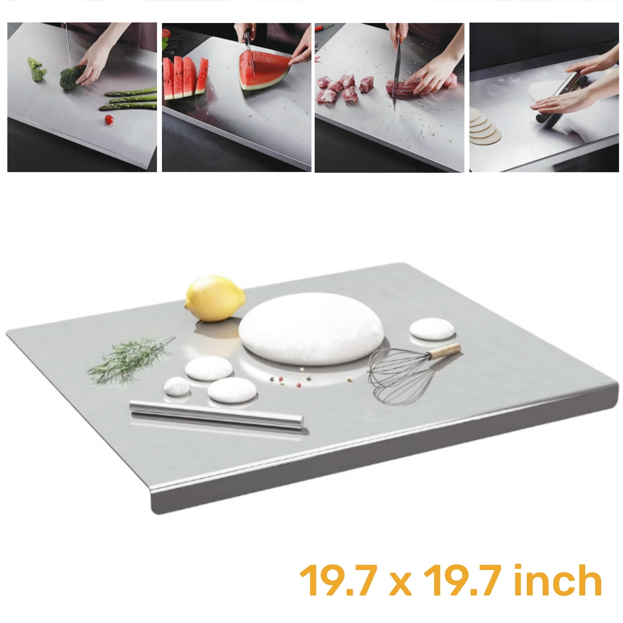 Gomok 304 Stainless Steel Cutting Board for Kitchen, 19.7"L x 19.7"W Square Chopping Board with Lip, Double-Sided for Use, Silver