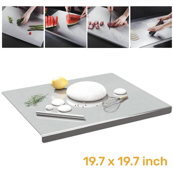 Gomok 304 Stainless Steel Cutting Board for Kitchen, 19.7"L x 19.7"W Square Chopping Board with Lip, Double-Sided for Use, Silver