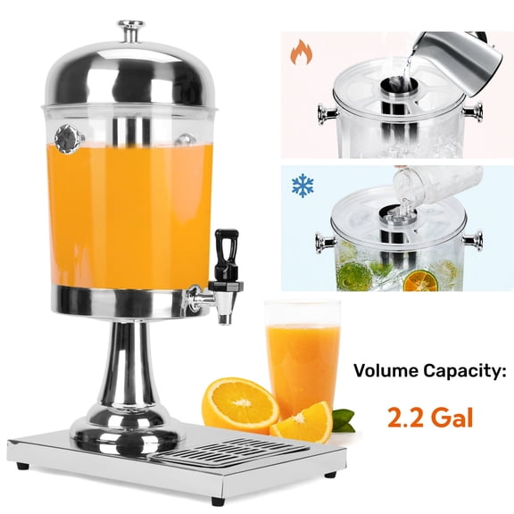 Gomok 2.2 Gallon Stainless Steel Beverage Dispenser with Stand, Ice Core and Drip Tray – Perfect for Parties & Daily Use