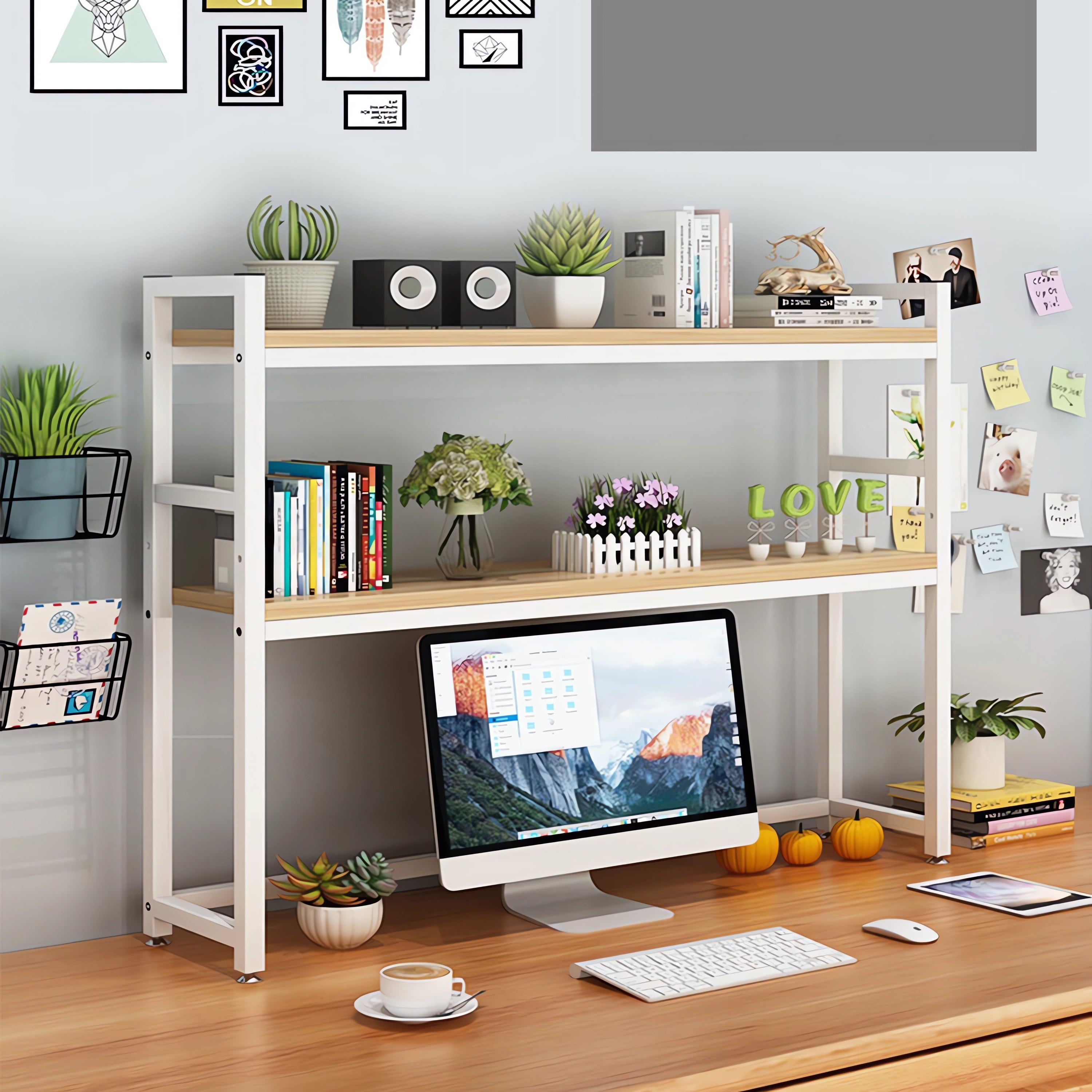 Gomok 2 Tier Computer Desktop Shelf, Adjustable Storage Desk Rack, Computer Organizer for Home, Office, Dorm