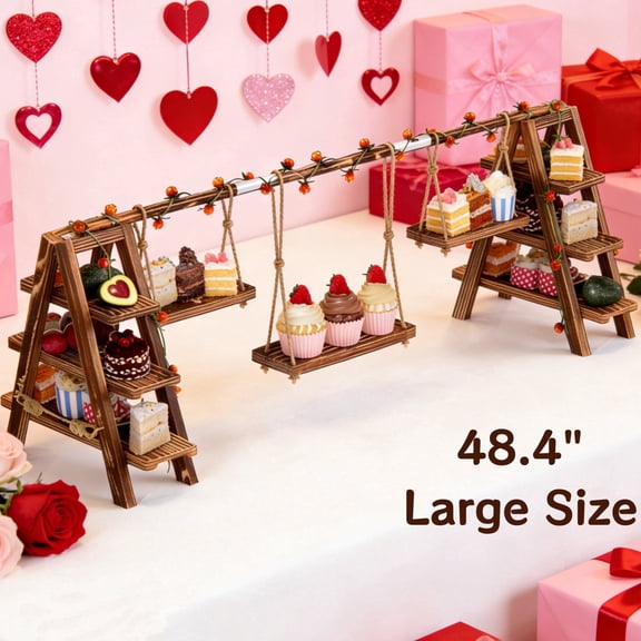 Gomok 3 Tier Serving Tray Foldable Wooden Cupcake Stand – Game Day Valentine’s Dessert & Cocoa Charcuterie Snack Display
