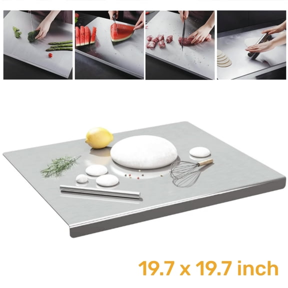 Gomok 304 Stainless Steel Cutting Board for Kitchen, 19.7"L x 19.7"W Square Chopping Board with Lip, Double-Sided for Use, Silver