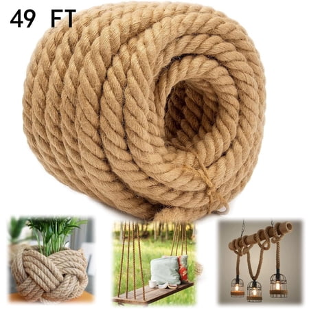 Gomok 49 ft Jute Rope, 4 Strand Twisted Manila Hemp Rope, Craft ropes for DIY Gardening Fixed, 0.8 in Thick