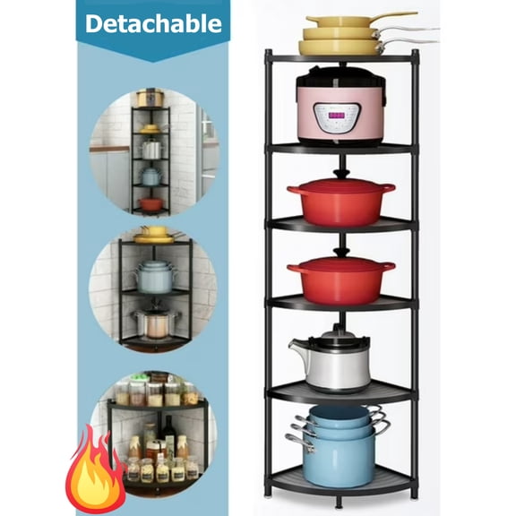 Gomok 6-Tier Detachable Corner Pot Rack, Black Pot and Pan Display Shelf, Cooking Pot Stand for Kitchen