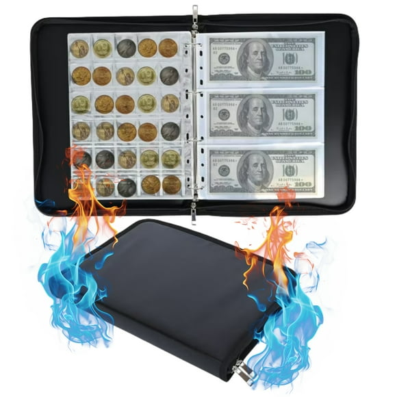 Gomok Coin Collection Book Holders, 300 Pockets Fireproof Coins Collection Album & 36 Sleeves Paper Money Display Storage Case