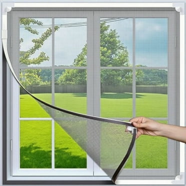 Gomok Magnetic Window Screen, DIY Window Fiberglass Mesh Replacement Net with White Frames, 24" W x 32" H