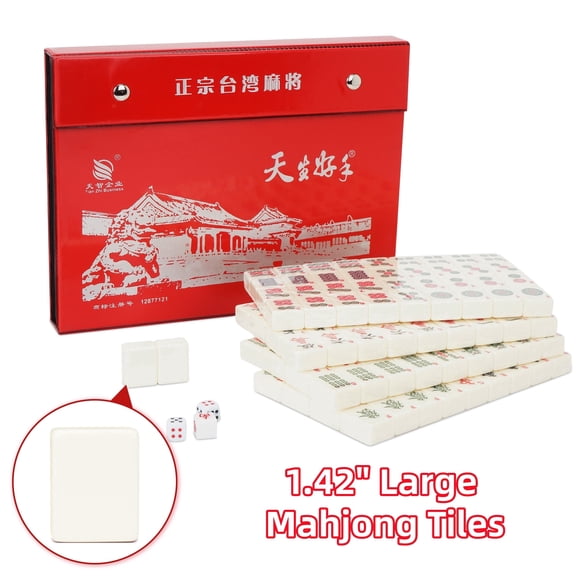 Gomok Mahjong Tile Set, 146 Pcs Chinese Mahjong Set 1.42" Large Size Mahjong Tiles with Carrying Travel Case, Mah Jongg Sets for Family Games