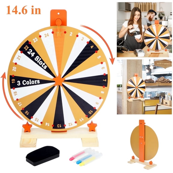 Gomok Wooden Spinning Prize Wheel, 24 Slots Tabletop Roulette Spinner Set, 14.6''