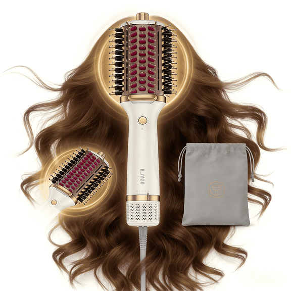 Gomyth V1 4-in-1 Heated Comb & Blow Dryer Brush, Ionic Hair dryer, Straightener, volumizer, Air Styler for All Hair Types, Pearly White