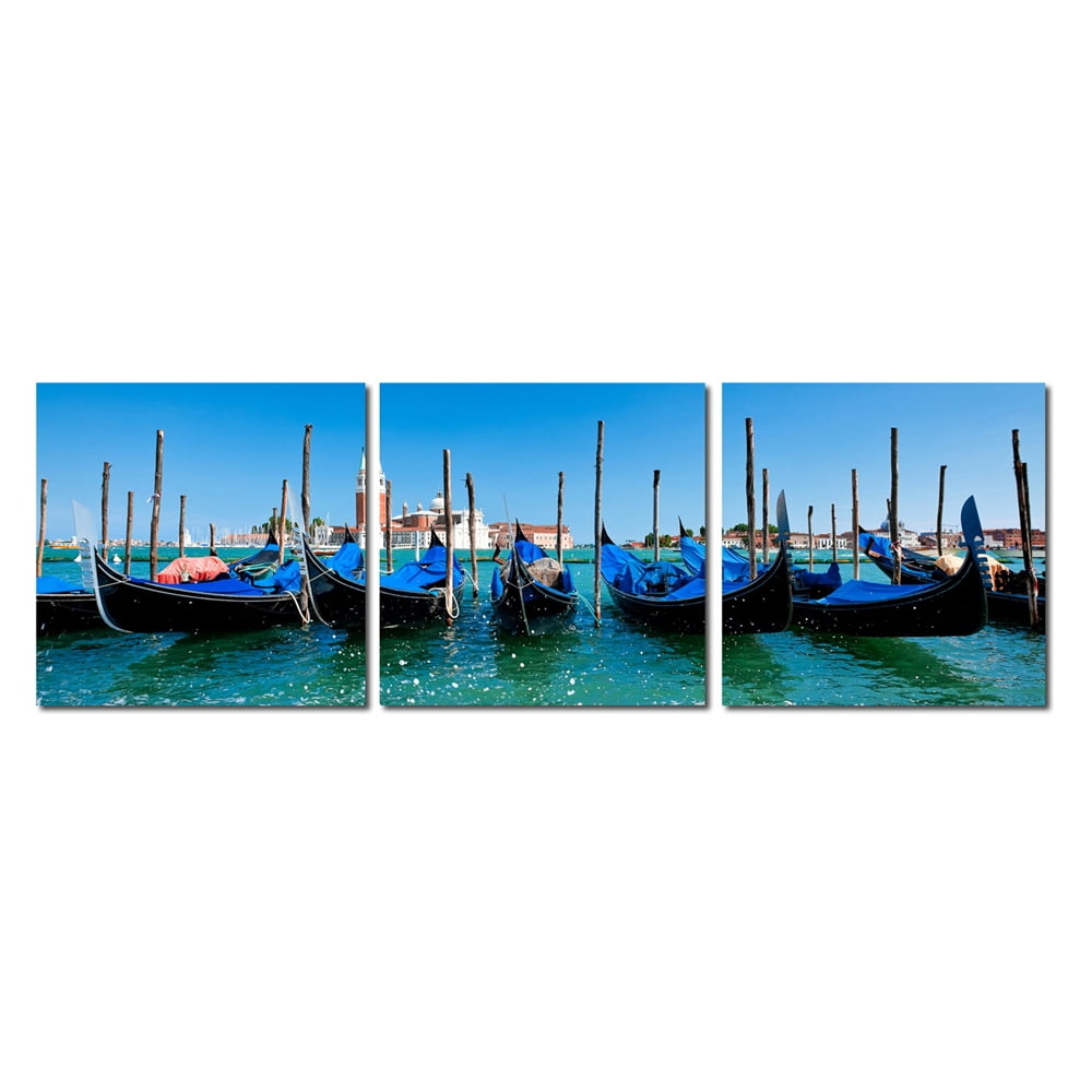 Venetian Gondola Fleet Multicolor Canvas Print Triptych