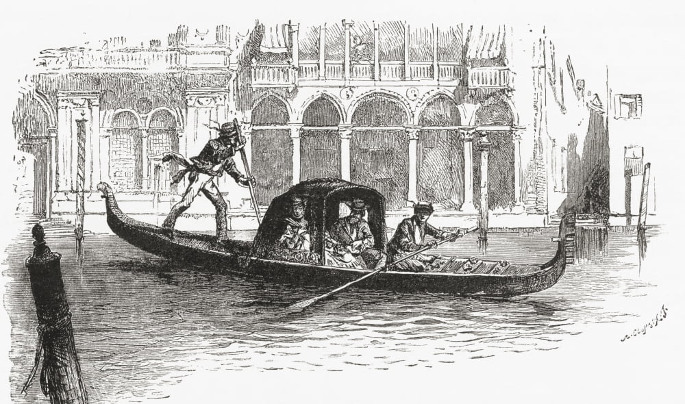 A Gondola Transporting Passengers On The Grand Canal Venice Italy In The Late 19Th Century From Italian Pictures Published 1895 Canvas Art - Ken Welsh Design Pics (20 x 11)