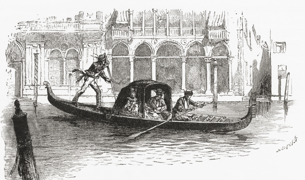 A Gondola Transporting Passengers On The Grand Canal Venice Italy In The Late 19Th Century From Italian Pictures Published 1895 Canvas Art - Ken Welsh Design Pics (40 x 22)