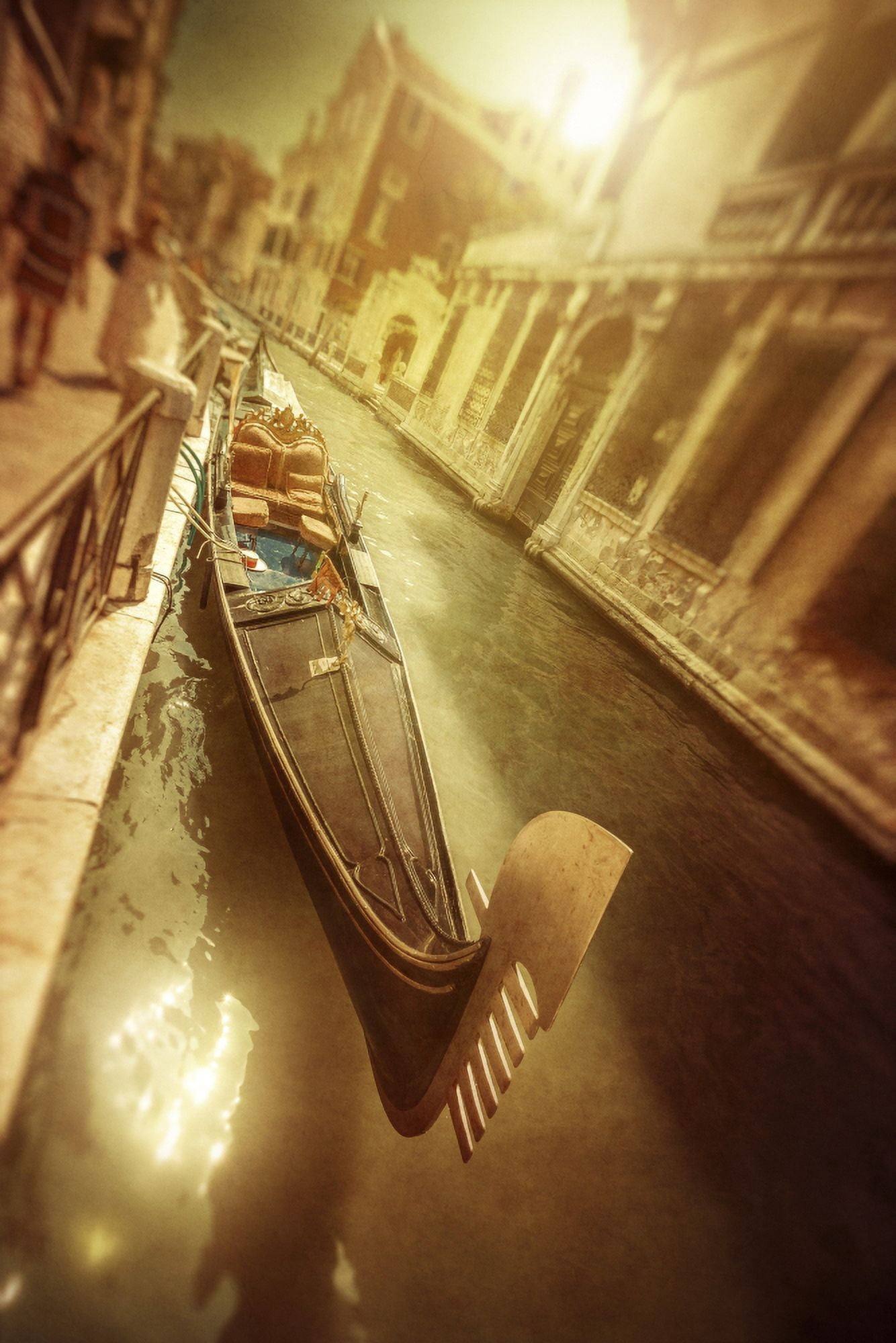Gondola in Venetian canal at sunset Venice Italy Canvas Art - Evgeny KuklevStocktrek Images (23 x 35)