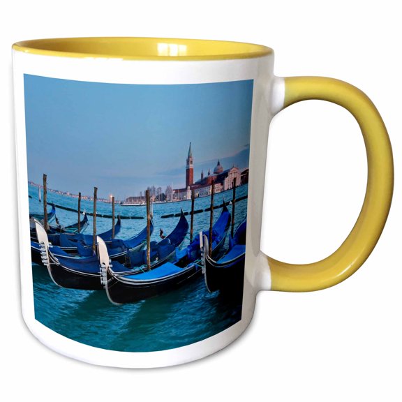 3drose, Gondolas Along the Grand Canal, Venice, Italy, 11oz Two-tone Yellow Mug