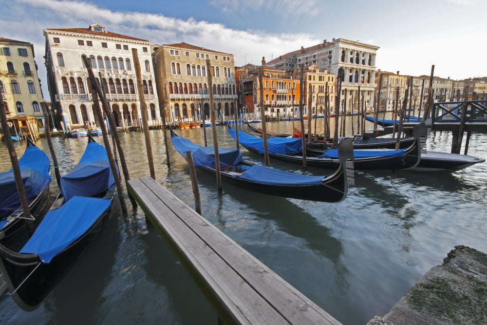 Gondolas Moored On The Grand Canal Venice Italy Canvas Art - Trish Punch Design Pics (38 x 24)