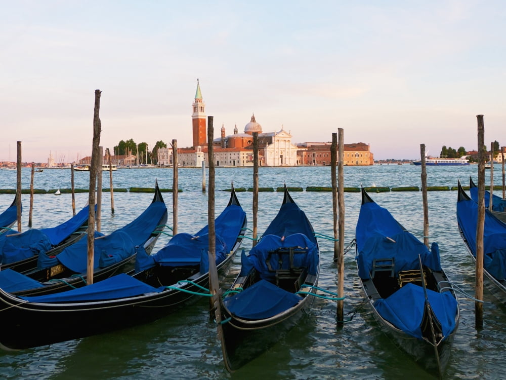 Gondolas on the grand canal by st marks square (piazza san marco) looking across to isola di san giorgio maggioreVenice italy Canvas Art - Tania Cagnoni Design Pics (17 x 13)