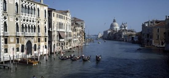 Gondolas in a canal Grand Canal Venice Veneto Italy Canvas Art - Panoramic Images (24 x 12)