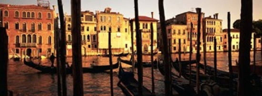 Gondolas in a canal Venice Italy Canvas Art - Panoramic Images (18 x 7)