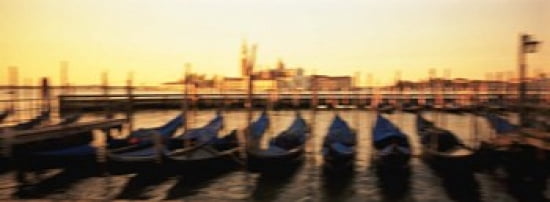 Gondolas in a canal Venice Italy Canvas Art - Panoramic Images (36 x 13)