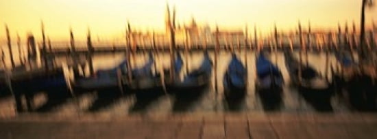 Gondolas in a canal Venice Italy Canvas Art - Panoramic Images (36 x 13)