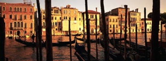 Gondolas in a canal Venice Italy Canvas Art - Panoramic Images (36 x 13)