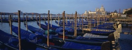 Gondolas moored at a harbor Santa Maria Della Salute Venice Italy Canvas Art - Panoramic Images (30 x 12)
