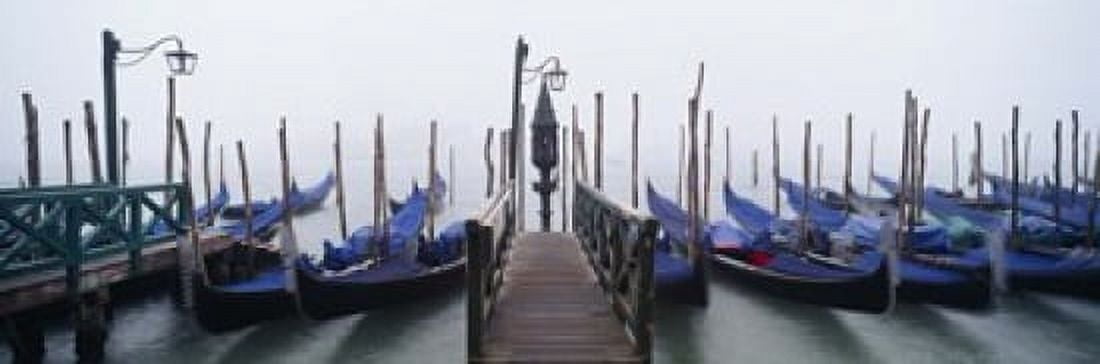 Gondolas moored in a canal Grand Canal Venice Italy Canvas Art - Panoramic Images (18 x 6)