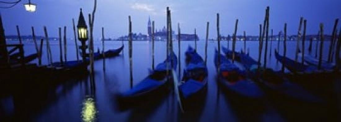 Gondolas moored in a canal Grand Canal Venice Italy Canvas Art - Panoramic Images (18 x 7)