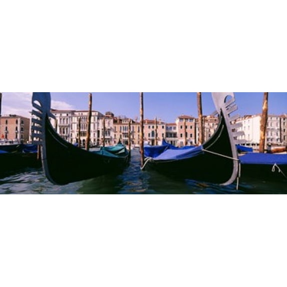 Gondolas moored in a canal, Grand Canal, Venice, Italy Poster Print (18 x 7)