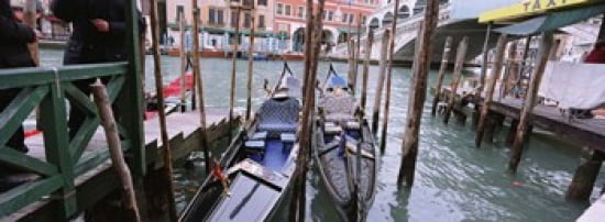 Gondolas moored near a bridge Rialto Bridge Grand Canal Venice Italy Canvas Art - Panoramic Images (36 x 13)