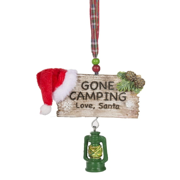 Gone Camping Love, Santa Christmas Ornament w/Lantern & Santa Hat