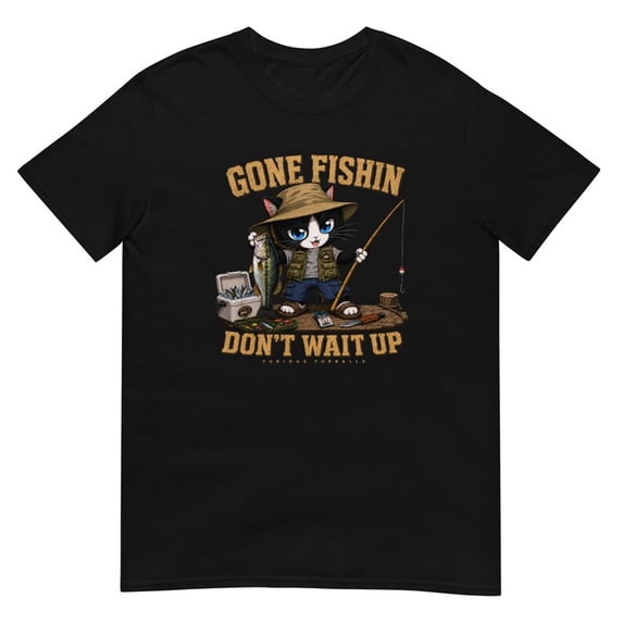 Gone Fishin Cat T-Shirt, Funny Fishing Cat Graphic Tee, Unisex Cotton Shirt, Fisherman Gift for Cat Lovers