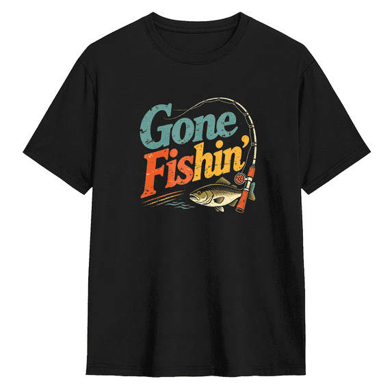 Gone Fishin Vintage Graphic Tee for Men, Funny Fishing Cotton Short Sleeves T-Shirt