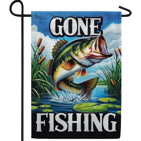Gone Fishing Bass Garden Flag 12.5 x 18 Inch Double Sided Lake Adventure Banner Outdoor Fishing Decor Angler Yard Flag