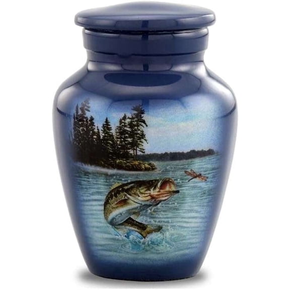 Gone Fishing Bass Keepsake Urn Mini Cremation Urn for Human Ashes, Fisherman Memorial Sharing Urn with Velvet Bag & Funnel (Keepsake)