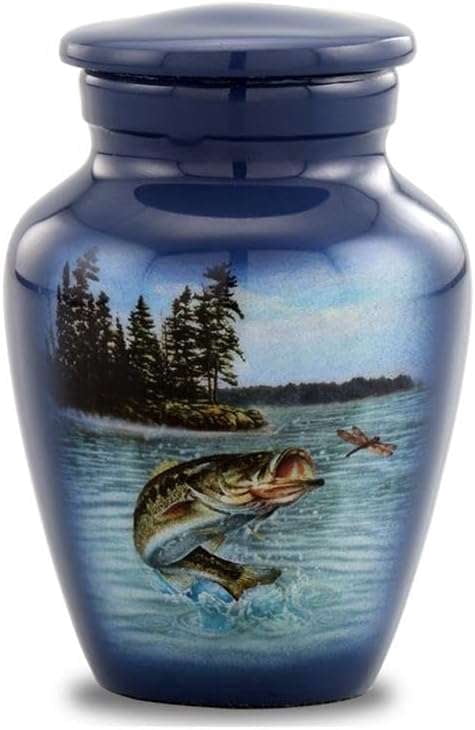 Gone Fishing Bass Keepsake Urn – Mini Cremation Urn for Human Ashes, Fisherman Memorial Sharing Urn with Velvet Bag & Funnel (Keepsake)