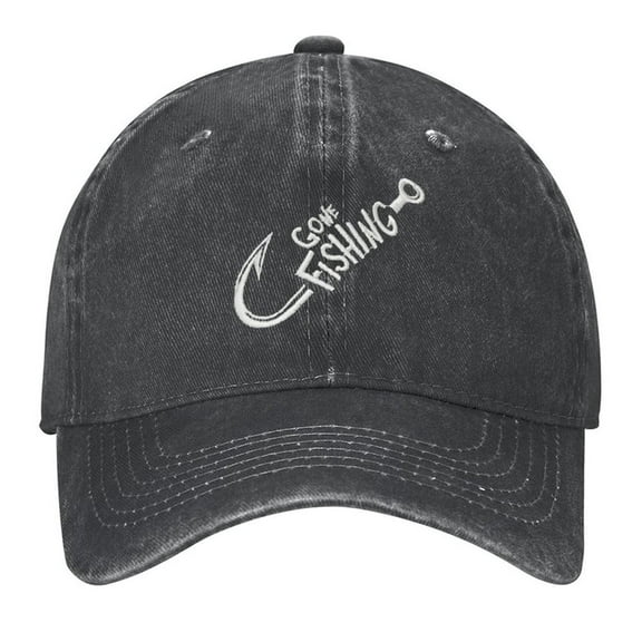 Gone Fishing Cap Print Vintage Wash Dad Hat Adjustable Curved Brim Baseball Cap,Casual Outdoor Sports Fishing Cap for Men and Women