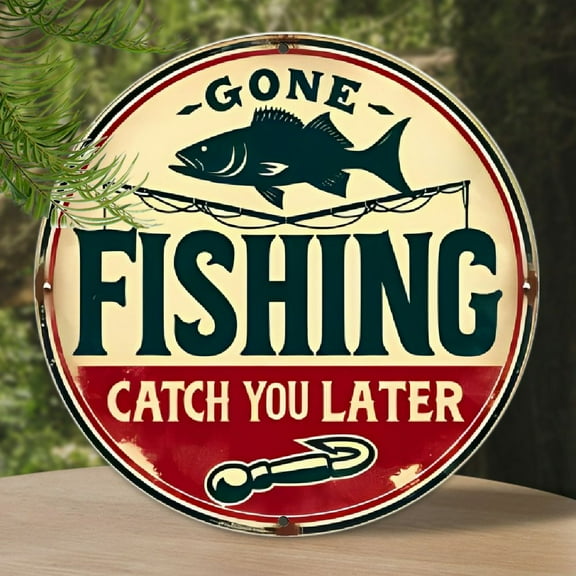 Gone Fishing, Catch You Later" Vintage Aluminum Sign - Perfect for Home, Bar, Cafe & Garage Decor | 8x8 Inch Wall Art Gift for Friends & Family