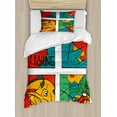 thumbnail image 1 of Gone Fishing Duvet Cover Set Twin Size, Colorful Caricature Cartoon Fish and Fisherman with Rot Nature Themed Print, 2 Piece Bedding Set with 1 Pillow Sham, Multicolor, by Ambesonne, 1 of 2