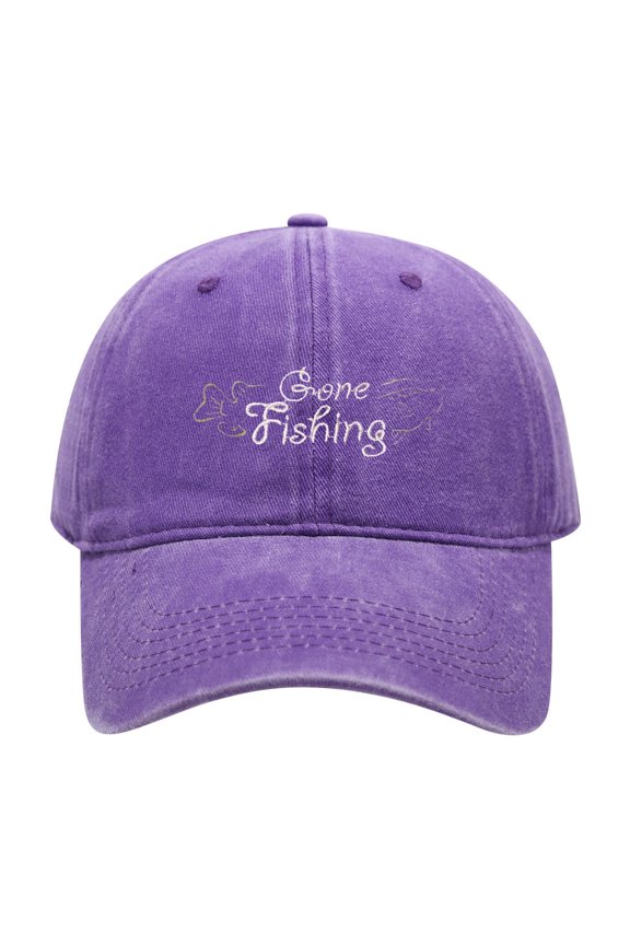 Gone Fishing Embroidered Vintage Washed Cotton Dad Hat, Adult Adjustable Outdoor Fishing Cap with Fish Graphic Embroidery for Men Women