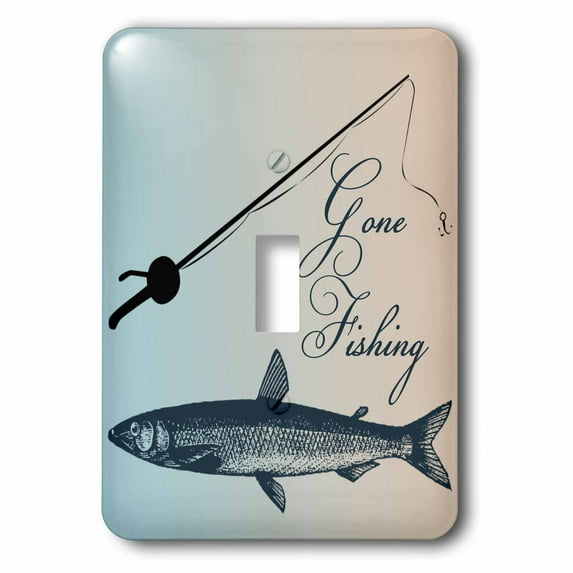 3dRose, Gone Fishing Fish with Pole- Beach Theme Art, single toggle switch