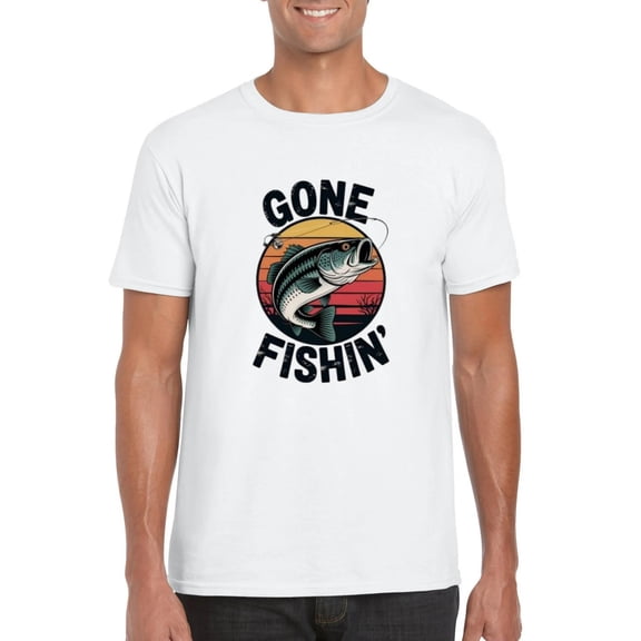 Gone Fishing Fisherman Funny Bass Dad Angler Hobbyist Away Message T-Shirt, for men & women, up to size 5XL