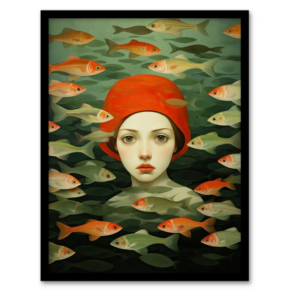 Gone Fishing Goldfish Red Green Bathroom Art Print Framed Poster Wall Decor 12x16 inch