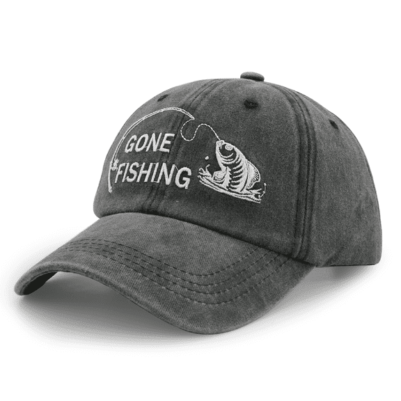 Gone Fishing Hat for Men Women, Adjustable Washed Cotton Baseball Cap Gift for Fishing Lovers Grandpa Dad, Embroidered Sun Protection Headwear for Outdoor Fishing & Beach