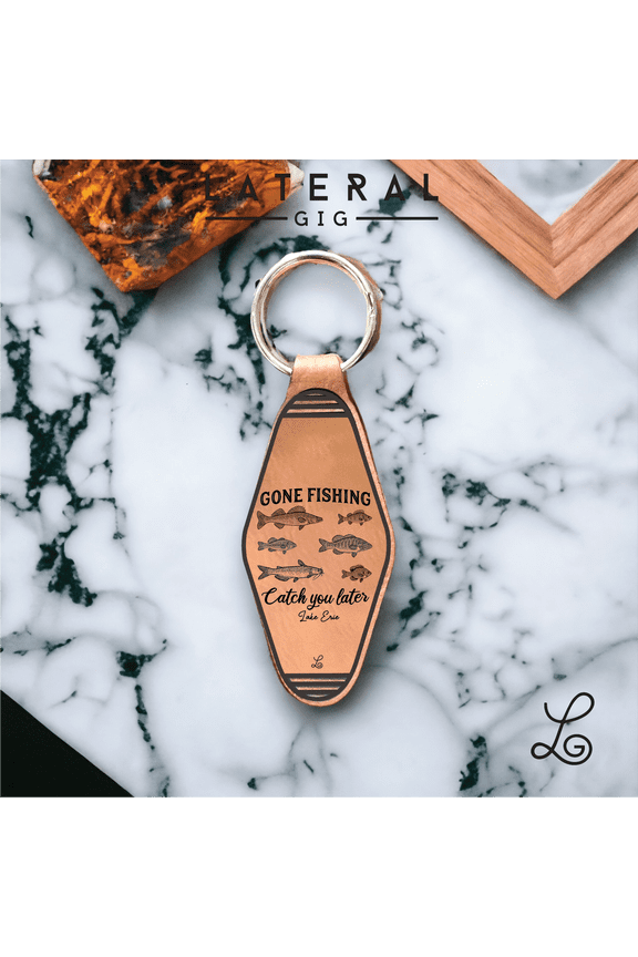Gone Fishing Leather Keychain