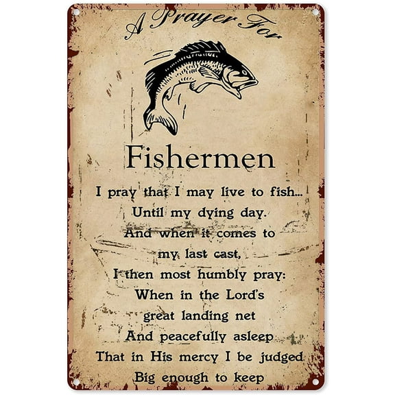 Gone Fishing Metal Sign Fisherman Prayer Metal Sign Decor Tin Aluminum Sign Wall Art Metal Poster for Man Cave Home Room Garage Party 12x8 Inch