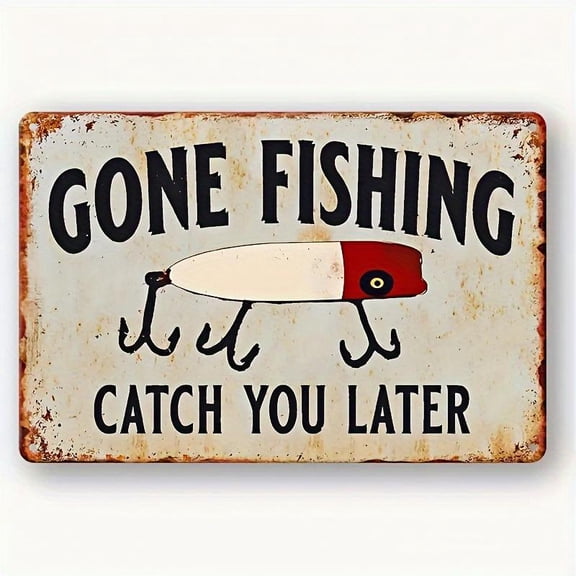 Gone Fishing Metal Sign - Rustic Iron Wall Art For Fishermen, Cabin & Boat Decor, Angler Gift, Humor Vintage Tin Poster