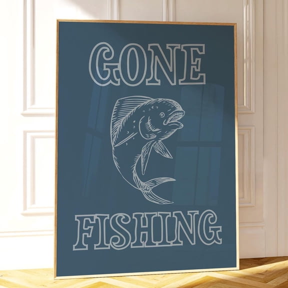 Gone Fishing Poster, Rustic Fishing Art, Cabin Wall Decor, Vintage Fish Print, Lake House Sign, Outdoor Man Cave, Angler Gift Wall Art, Modern Wall Decor, 24x36 UNFRAMED